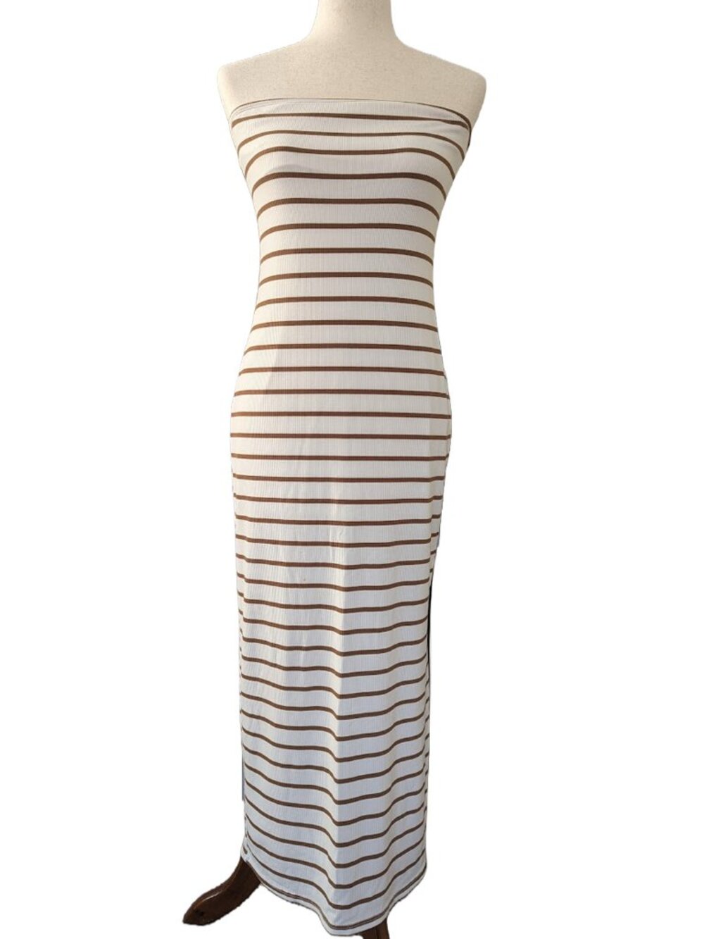 See You Monday Strapless Ribbed Bodycon Striped Dress